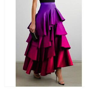 A-Line High Waisted Falbala Gradient Skirts Bottoms, XXL